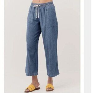 PACT Organic Cotton Denim Chambray Wide Leg Sailor Pant Sz L Rope Belt